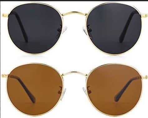 Photo 1 of gleyemor classic polarized round sunglasses 2 pack gold/grey and gold/brown