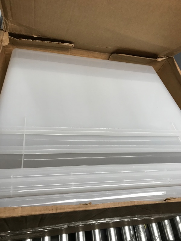 Photo 1 of *ONE BIN HAS DAMAGED CORNER* IRIS 132 Quart Large Storage Bin Utility Tote Organizing Container Box with Buckle Down Lid for Clothes Storage, Clear, Set of 3