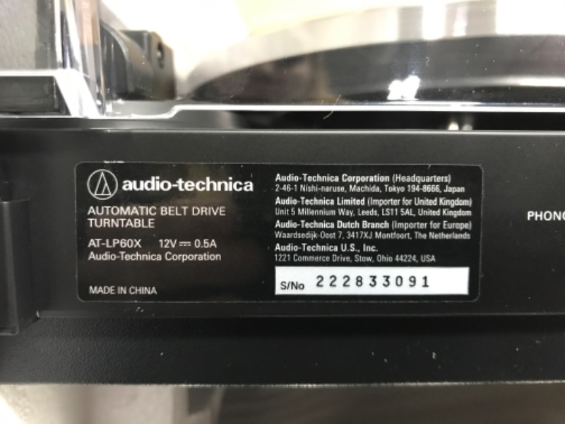 Photo 2 of Audio-Technica AT-LP60X-BK Fully Automatic Belt-Drive Stereo Turntable, Black, Hi-Fi, 2 Speed, Dust Cover, Anti-Resonance, Die-Cast Aluminum Platter