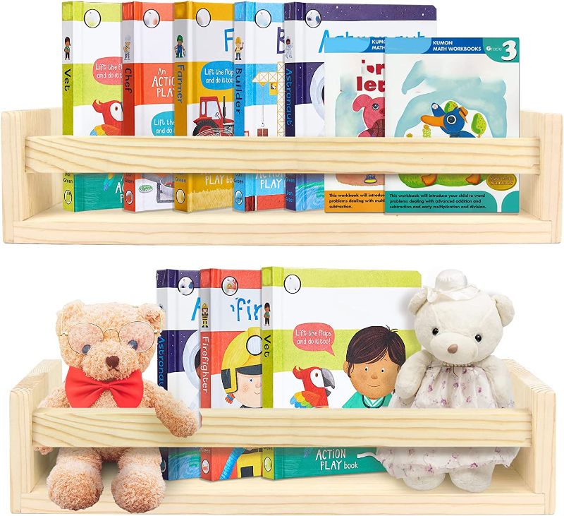 Photo 1 of hundrecip Floating Book Shelves White Set of 2 for Nursery Bathroom Bedroom (Natural),15.75x3.94x3.54 Inch
