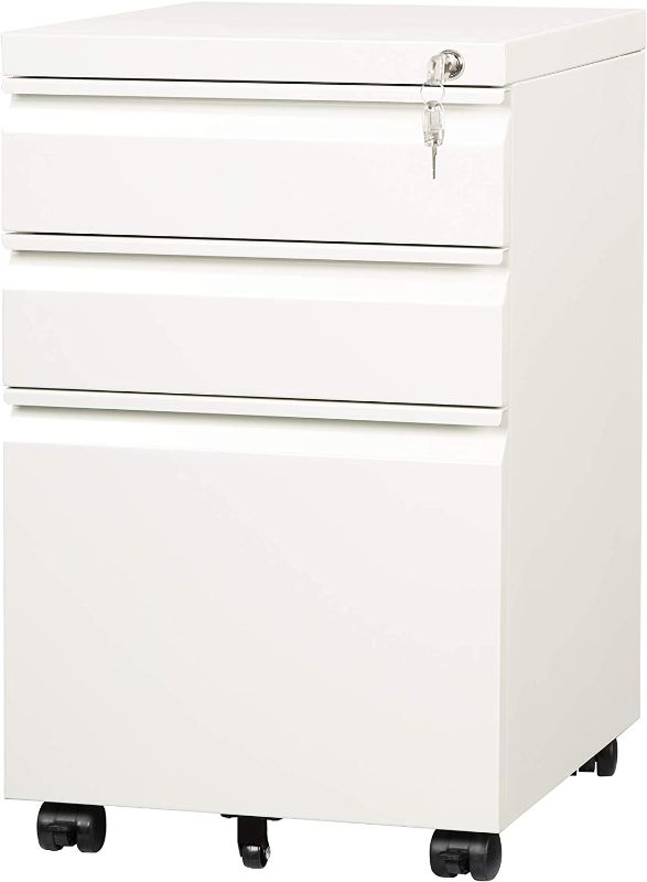 Photo 1 of *** DENT ***DEVAISE 3 Drawer Mobile File Cabinet Under Desk Office, Fully Assembled Except Casters, Letter/Legal Size, White
