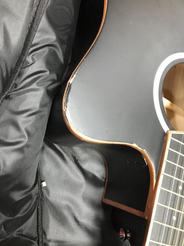 Photo 4 of ***USED**DAMAGED**
 Electric Acoustic Guitar, Full Size 41 Inch Acoustic Guitar Cutaway Bundle with Pickups for Beginners Adults Teens, Matte Black, by Vangoa Right Handed