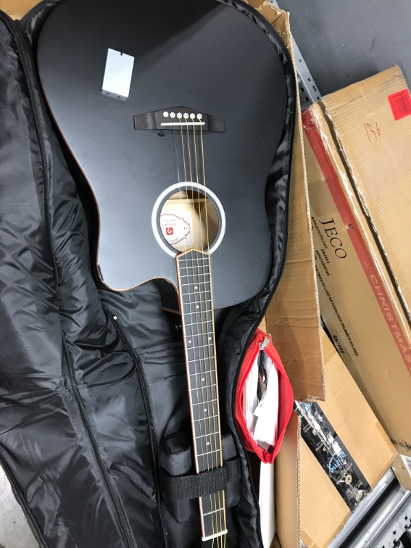 Photo 2 of ***USED**DAMAGED**
 Electric Acoustic Guitar, Full Size 41 Inch Acoustic Guitar Cutaway Bundle with Pickups for Beginners Adults Teens, Matte Black, by Vangoa Right Handed