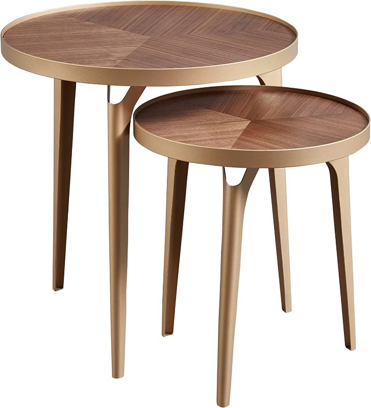 Photo 1 of Amazon Brand – Rivet Mid-Century Nested Metal Side Tables, Set of 2, Brass/Walnut Finish
