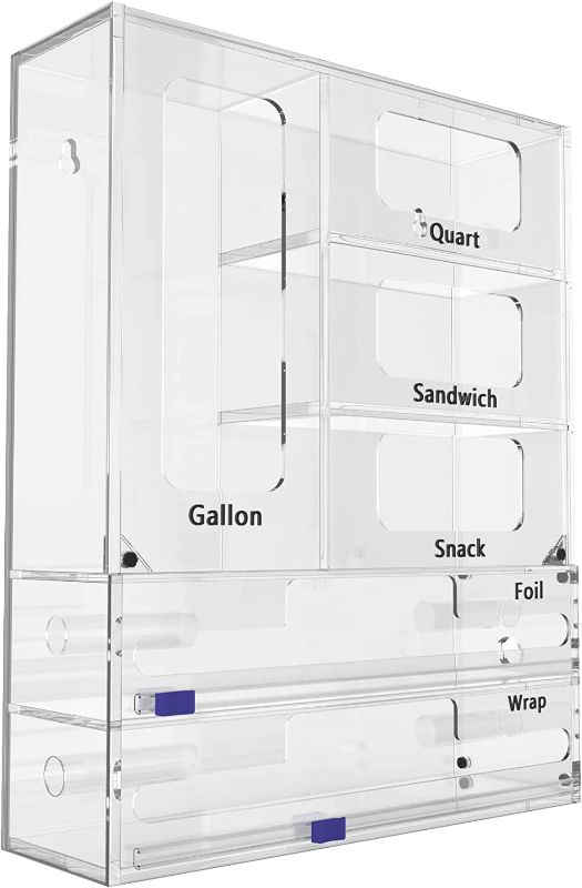 Photo 1 of Acrylic 6 in 1 Bag Kitchen Organizer with Foil and Wrap Dispenser - Fits Gallon, Quart, Snack, and Sandwich Bags
