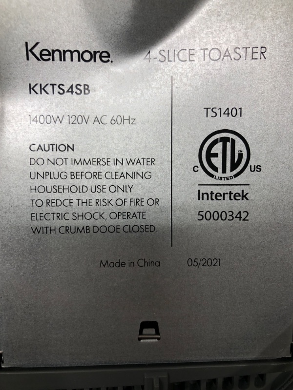 Photo 4 of Kenmore 4-Slice Toaster with Dual Controls, Matte Black and gray, Wide Slots, Self-Adjusting Bread Guides, Adjustable Browning, 6 Shade Settings