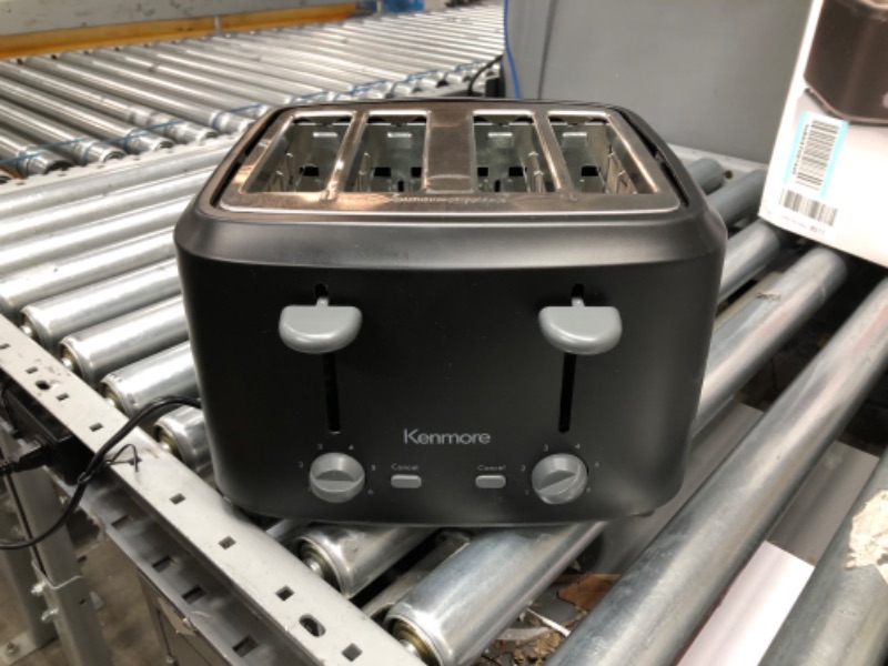 Photo 2 of Kenmore 4-Slice Toaster with Dual Controls, Matte Black and gray, Wide Slots, Self-Adjusting Bread Guides, Adjustable Browning, 6 Shade Settings