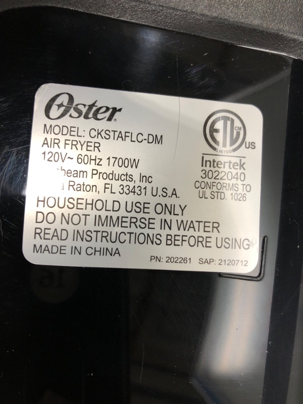 Photo 2 of *** TESTED***- POWERS ON**Oster DiamondForce Nonstick XL 5 Quart Digital Air Fryer, 8 Functions with Digital Touchscreen