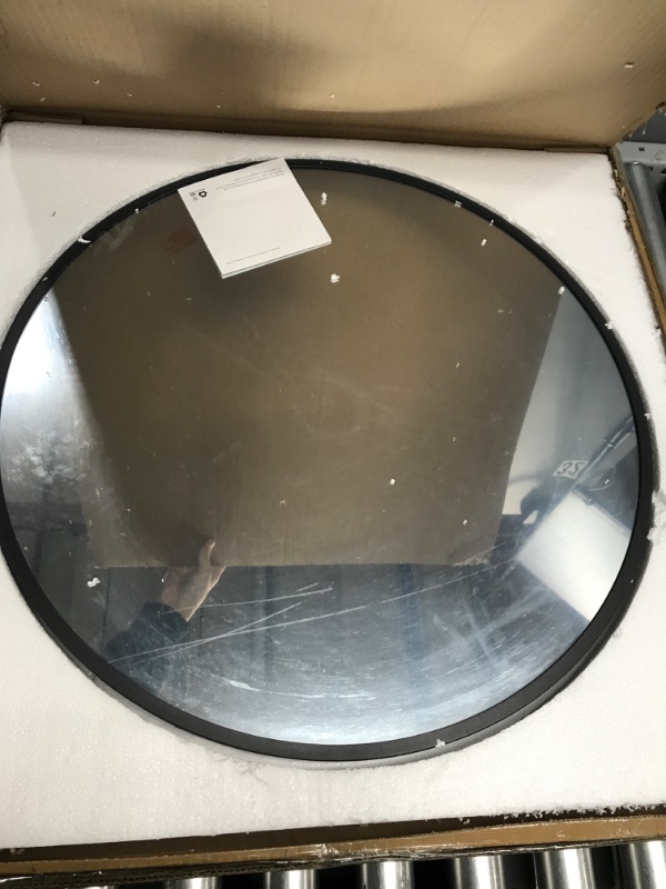 Photo 2 of A.T.Lums 24 Inch Black Round Mirror, Wall Mounted Circle Mirror with Metal Frame, Suitable for Bathroom, Vanity, Entryway, Living Room, Wall Decor Black 24INCH