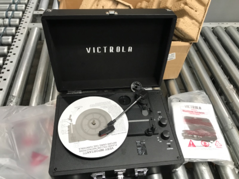 Photo 2 of Victrola Vintage 3-Speed Bluetooth Portable Suitcase Record Player with Built-in Speakers | Upgraded Turntable Audio Sound| Includes Extra Stylus | Black, Model Number: VSC-550BT-BK, 1SFA