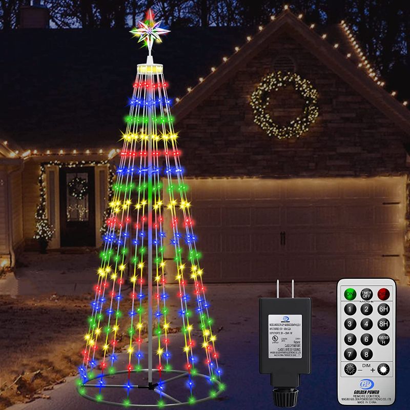 Photo 1 of 7FT Outdoor Christmas Cone Tree with Lights, 8 Modes Multi-Color LED Xmas Light Show with Bethlehem Star Topper, Waterproof Indoor Yard Decorations
