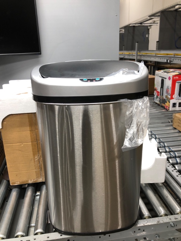 Photo 2 of ***PARTS ONLY***SensorCan 13 Gallon Oval Automatic Touchless Sensor Kitchen Garbage Can with 1 Waterproof Reusable “Trash” Vinyl Sticker, Stainless Steel Space Saving Design
