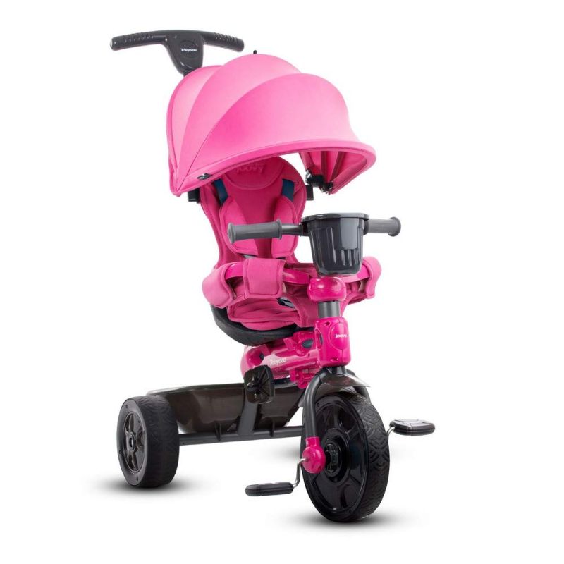 Photo 1 of Joovy 4.1 Kids Tricycle with 4-Stages Featuring Extra-Wide Front Tire, Removable and Adjustable Parent Handle, Safety Harness, Machine-Washable Seat Pad, and Retractable Canopy (Pink)
