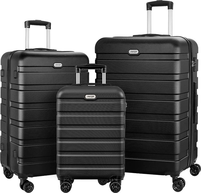 Photo 1 of AnyZip Luggage Sets 3 Piece PC ABS Hardside Lightweight Suitcase with 4 Universal Wheels TSA Lock Carry On 20 24 28 Inch Black
