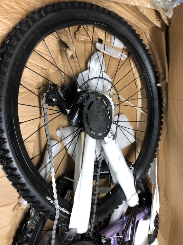 Photo 6 of **major damage to rims and frame**(*(
Mongoose Maxim Girls Mountain Bike, 24-Inch Wheels, Aluminum Frame, 21-Speed Drivetrain, Lavender