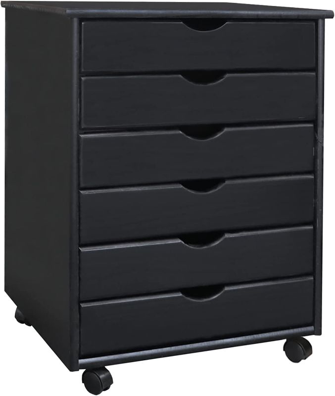 Photo 1 of **missing hardware**
ADEPTUS 6 Drawer Wide Roll Cart Solid Wood, Black
