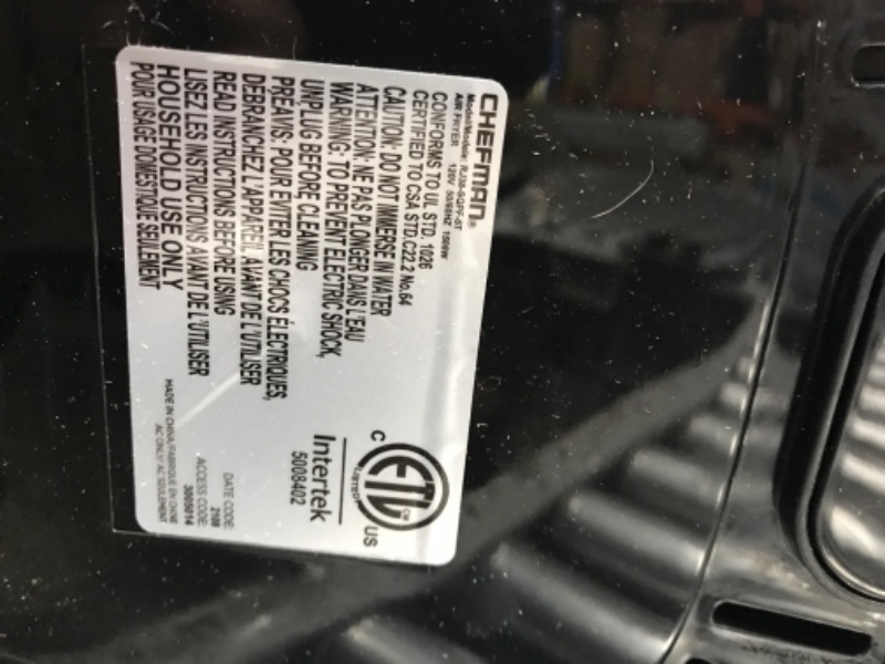 Photo 1 of Chefman TurboFry Touch Air Fryer, The Most Compact And Healthy Way To Cook Oil-Free, One-Touch Digital Controls And Shake Reminder For The Perfect Crispy