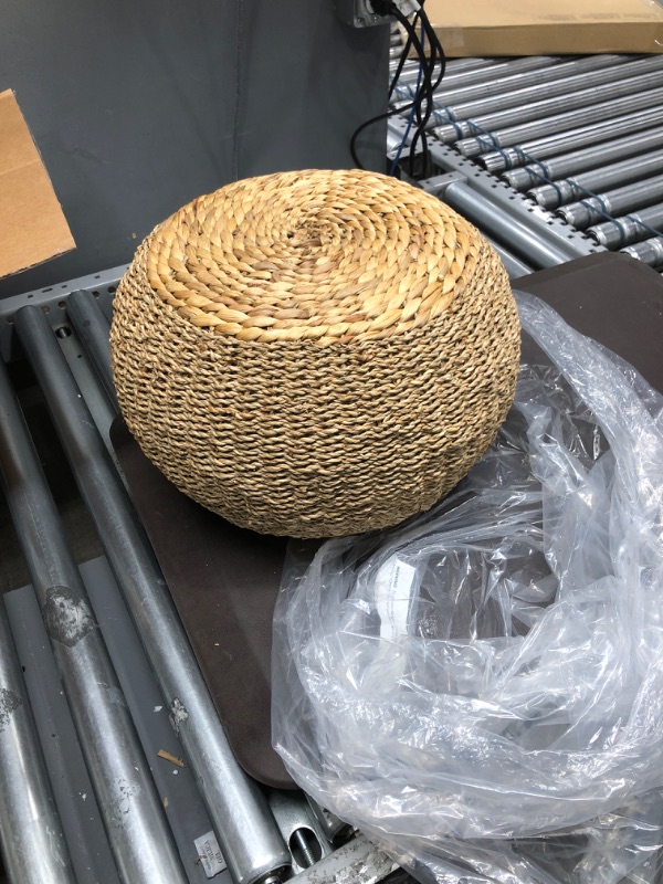 Photo 4 of *USED*Creative Co-Op 10" H Handwoven Seagrass & Water Hyacinth Pedestal Pouf, Beige