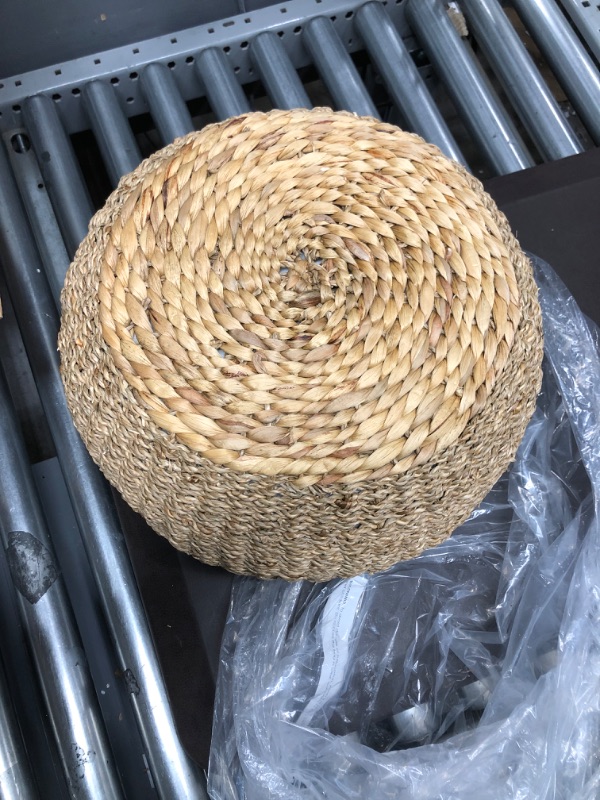 Photo 5 of *USED*Creative Co-Op 10" H Handwoven Seagrass & Water Hyacinth Pedestal Pouf, Beige