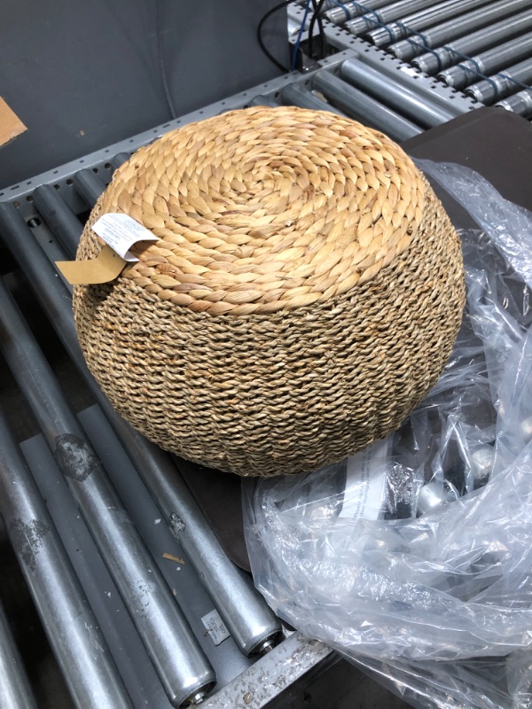 Photo 6 of *USED*Creative Co-Op 10" H Handwoven Seagrass & Water Hyacinth Pedestal Pouf, Beige