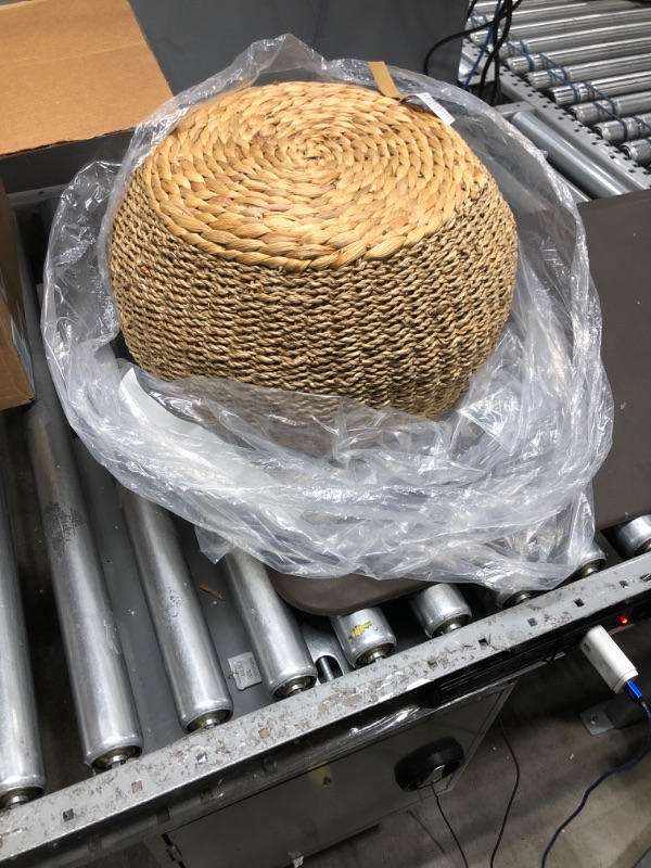 Photo 3 of *USED*Creative Co-Op 10" H Handwoven Seagrass & Water Hyacinth Pedestal Pouf, Beige