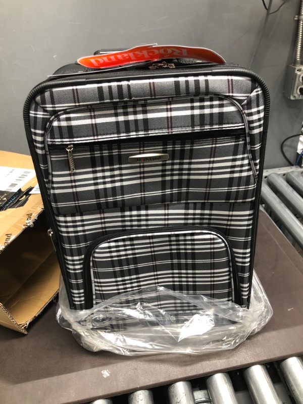 Photo 3 of *USED*Rockland Fashion Softside Upright Luggage Set, Black Plaid, 2-Piece (14/19) 2-Piece Set (14/19) Black Plaid Standard Packaging