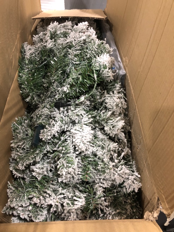 Photo 1 of *USED* 6ft Pre-Lit Slim Pencil Christmas Tree, Snow Flocked Hinged Artificial Alpine Holiday Decoration w/ 250 LED Lights, 700 Tips, Metal Stand
