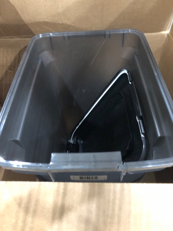 Photo 2 of *USED*IRIS USA 12.5 Lbs - 55 Lbs WeatherPro Airtight Pet Food Storage Container, for Dog Cat Bird and Other Pet Food Storage Bin, Keep Pests Out, Easy Mobility, Translucent Body, BPA Free 45 Lbs - 55 Qt Smoke