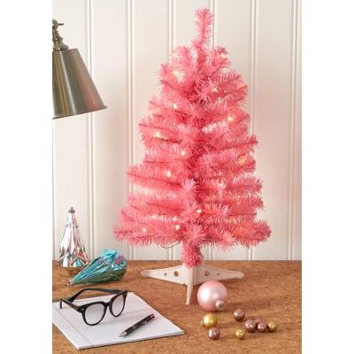 Photo 1 of 2 Pre-Lit Pink Artificial Christmas Tree Warm Clear LED Lights - All
