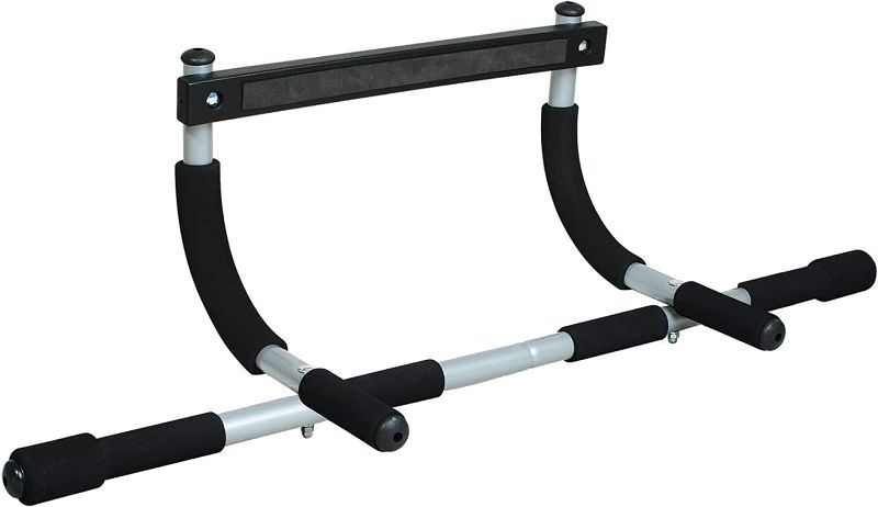 Photo 1 of *** used *** **** missing or loose hardware **** 
Iron Gym Pull-Up Bar - Total Upper Body Workout Bar for Doorway, Adjustable Width Locking, No Screws Portable Door Frame Horizontal Chin-up Bar, Fitness Exercise
