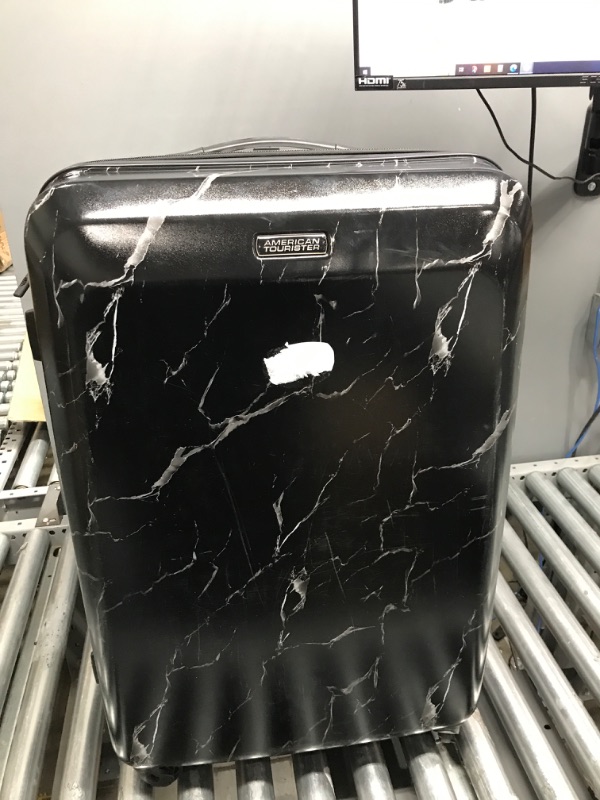 Photo 2 of *DAMAGED* American Tourister Moonlight Hardside Expandable Luggage with Spinner Wheels, Black Marble, Checked-Large 28-Inch