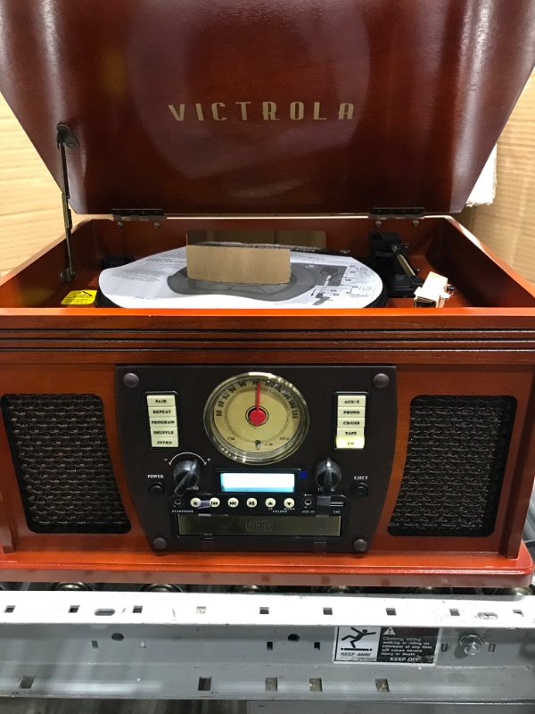 Photo 3 of Victrola Navigator 8-in-1 Classic Bluetooth Record Player with USB Encoding and 3-Speed Turntable Bundle with Victrola Wooden Stand for Wooden Music Centers with Record Holder Shelf, Mahogany