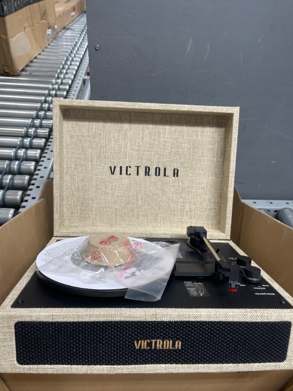 Photo 2 of Victrola Parker Bluetooth Suitcase Record Player with 3-Speed Turntable, Light Beige (VSC-580BT-LBB)