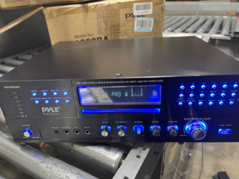 Photo 4 of 4-Channel Wireless Bluetooth Power Amplifier - 1000W Stereo Speaker Home Audio Receiver w/ FM Radio, USB, Headphone, 2 Microphone w/ Echo, Front Loading CD DVD Player, LED, Rack Mount - Pyle PD1000BA