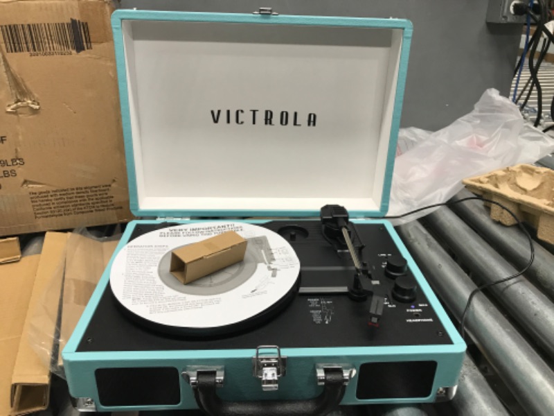 Photo 3 of Victrola Vintage 3-Speed Bluetooth Portable Suitcase Record Player with Built-in Speakers | Upgraded Turntable Audio Sound| Includes Extra Stylus | Turquoise, Model Number: VSC-550BT (Tested) 