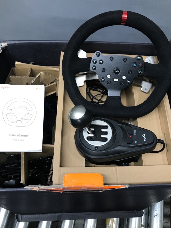 Photo 2 of Driving Force Racing Wheel, PXN V10 270°/900° Racing Steering Wheel, with Clutch and Shifter, Support Real Force Feedbackand Headset Function, Suitable for PC, PS3, PS4, Xbox One, Nintendo Switch.