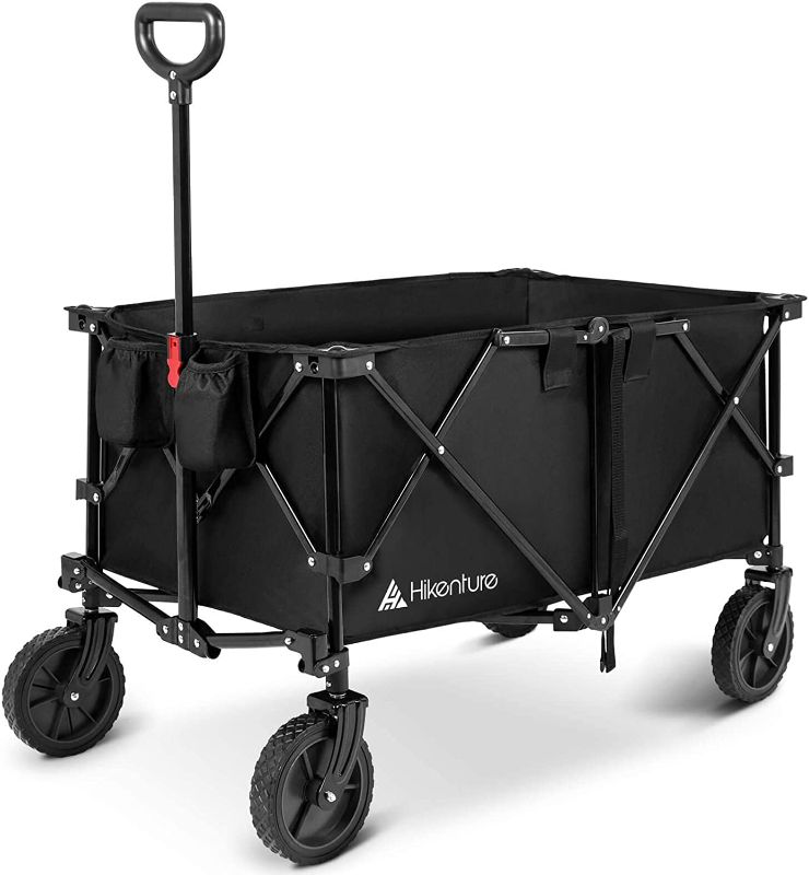 Photo 1 of Hikenture Folding Wagon Cart, Portable Large Capacity Beach Wagon, Heavy Duty Utility Collapsible Wagon with All-Terrain Wheels, Outdoor Garden Cart Foldable Wagon for Sports, Shopping, Camping(Black)
