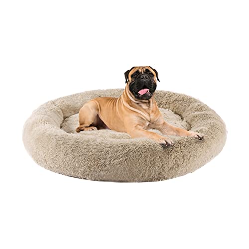 Photo 1 of Best Friends by Sheri Calming Donut Shag 2XL Dog Bed for Big Dogs, Taupe, 54" X 54"
