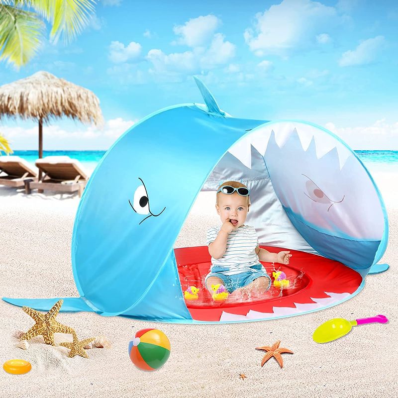 Photo 1 of Baby Beach Tent with Pool, Pop Up Beach Play Tents for Kids Toddler or Infant Portable Baby Sun Shelter Tent UV Protection (Blue)
