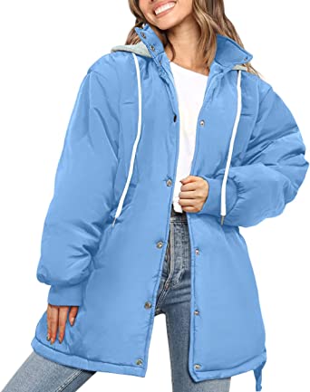 Photo 1 of PRETTYGARDEN Women's 2023 Hooded Puffer Jackets Long Sleeve Button Down Belted Warm Winter Trench Coat Outerwear With Pockets LARGE
