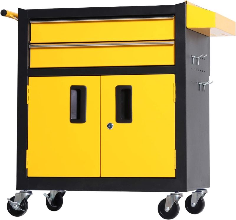 Photo 1 of ** DAMAGED**  TANKSTORM Tool Chest Heavy Duty Cart Steel Rolling Tool Box with Lockable Doors (TZ12 Black)