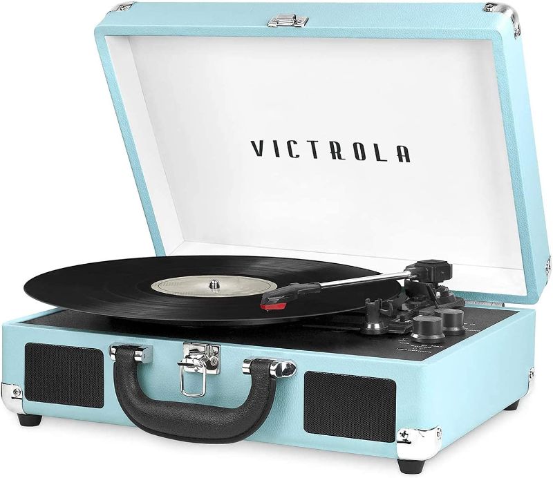 Photo 1 of **DOES NOT WORK** Victrola Vintage 3-Speed Bluetooth Portable Suitcase Record Player with Built-in Speakers | Upgraded Turntable Audio Sound| Includes Extra Stylus | Turquoise, Model Number: VSC-550BT