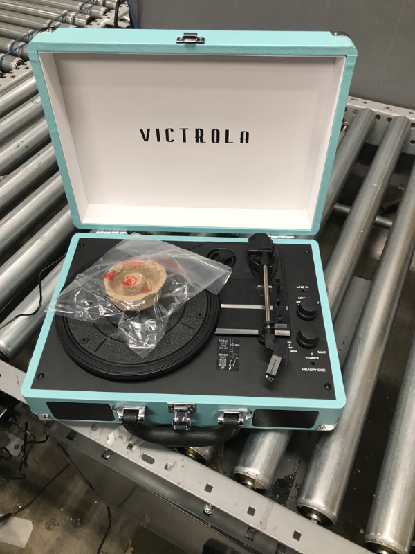 Photo 2 of **DOES NOT WORK** Victrola Vintage 3-Speed Bluetooth Portable Suitcase Record Player with Built-in Speakers | Upgraded Turntable Audio Sound| Includes Extra Stylus | Turquoise, Model Number: VSC-550BT