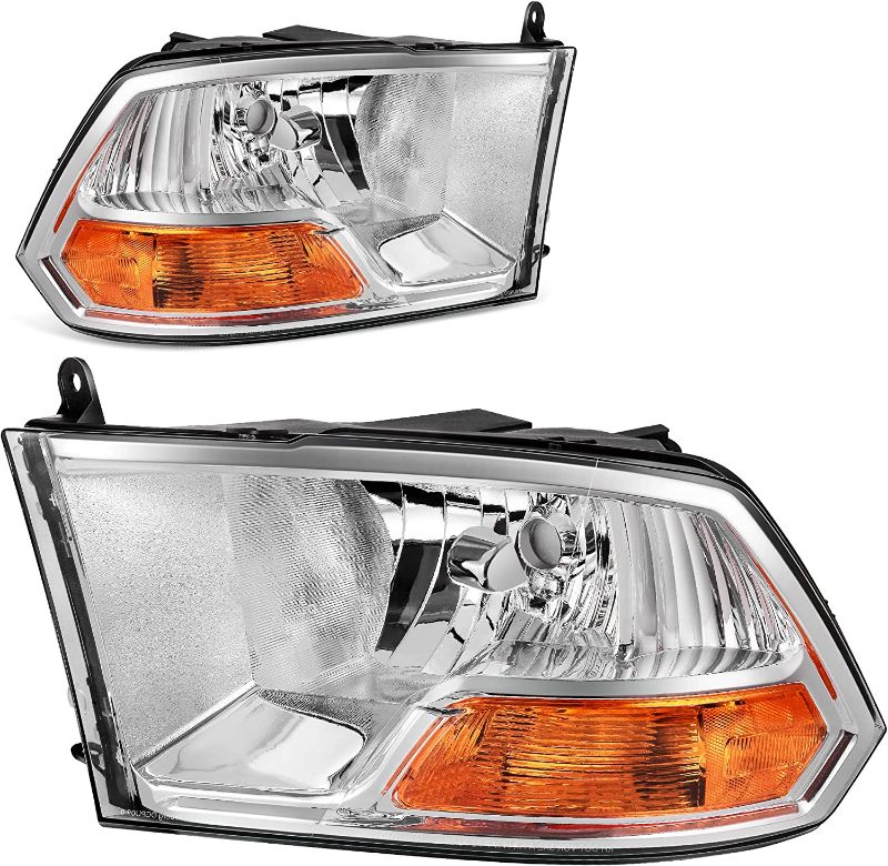 Photo 1 of AUTOSAVER88 Headlight Assembly Compatible with 2009-2012 Dodge Ram 1500 2500 3500 Pickup Dual Beam Model Headlamp Replacement Chrome Housing Clear Lens (Not fits Quad Beam Headlight Models)