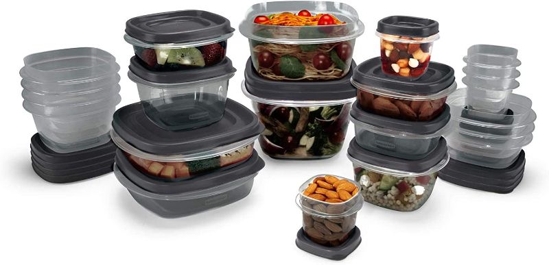 Photo 1 of **REFER TO NOTES AND PICTURES** Rubbermaid 42-Piece Food Storage Containers with Snap Bases for Easy Organization and Lids for Lunch, Meal Prep, and Leftovers, Dishwasher Safe, Gray, 21-Pack, Antimicrobia