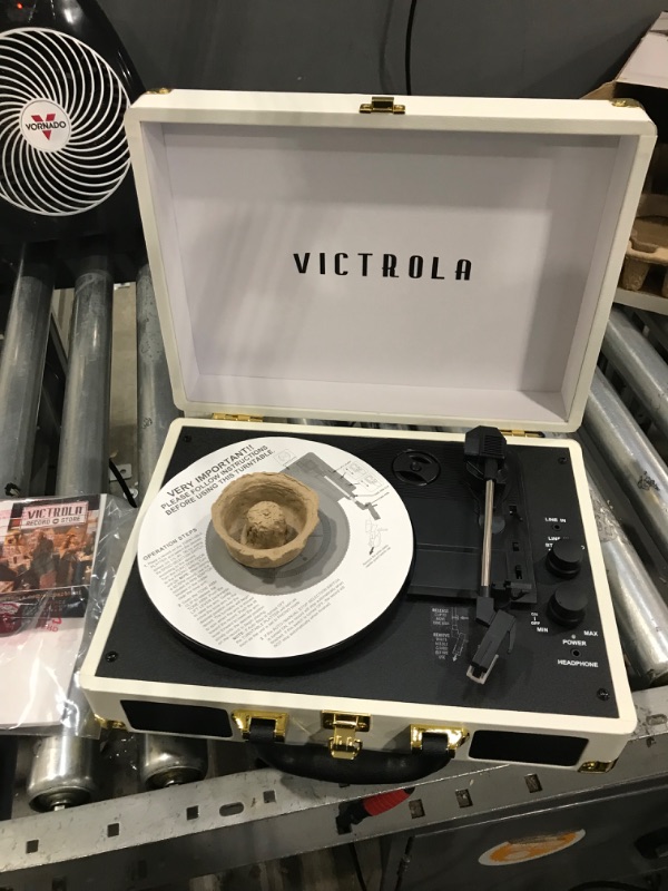 Photo 3 of Victrola Vintage 3-Speed Bluetooth Portable Suitcase Record Player with Built-in Speakers | Upgraded Turntable Audio Sound| White (VSC-550BT-WH) White Record Player