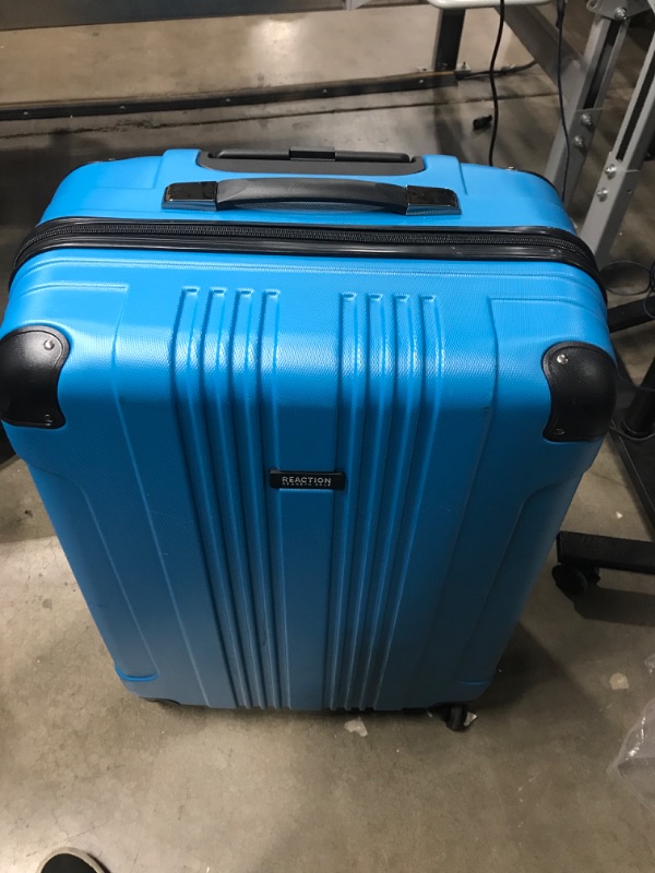 Photo 1 of *Major Damage to One Wheel-See Photos* Kenneth Cole REACTION Out Of Bounds Lightweight Durable Hardshell 4-Wheel Spinner Cabin Size Travel Suitcase, Teal, 28-Inch Checked Teal 28-Inch Checked