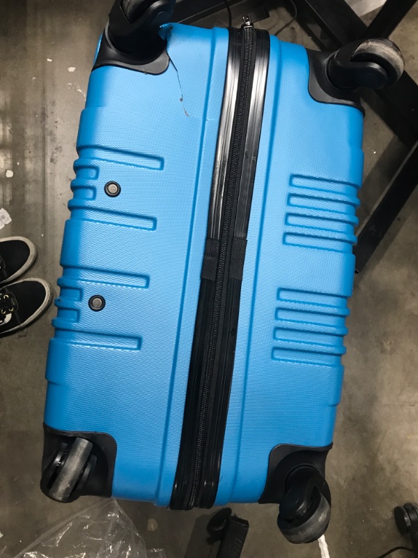 Photo 4 of *Major Damage to One Wheel-See Photos* Kenneth Cole REACTION Out Of Bounds Lightweight Durable Hardshell 4-Wheel Spinner Cabin Size Travel Suitcase, Teal, 28-Inch Checked Teal 28-Inch Checked