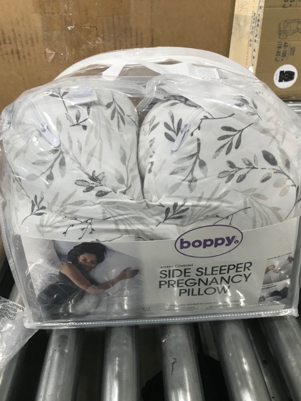 Photo 2 of Boppy Side Sleeper Pregnancy Pillow with Removable Jersey Pillow Cover | Gray Falling Leaves | Compact, Stay-Put Design | Prenatal and Postnatal Positioning Falling Leaves Gray