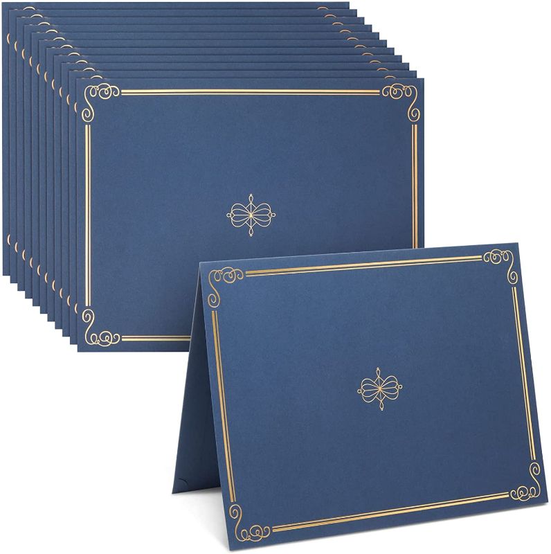 Photo 1 of 24 Pack Navy Blue Certificate Holders with Gold Foil Designs, Letter-Sized Document Frame Diploma Folder for Graduation Awards (8.5 x 11 In)
